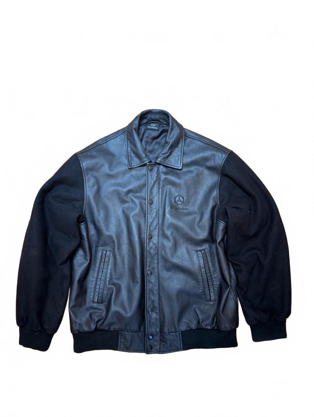 Vintage Mercedes-Benz Leather Varsity Jacket - Black - Size Medium
